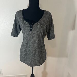 Aventura Organic Cotton Size M Black and Gray V Neck Button up Shirt